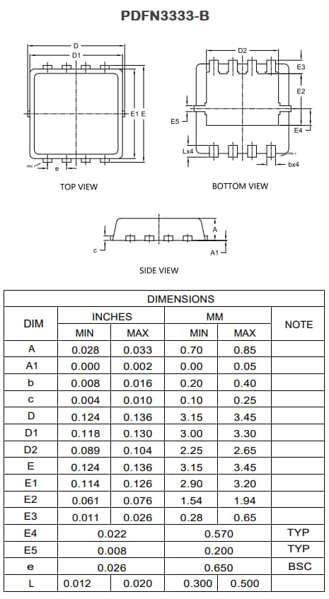 Mechanical Drawing - Micro Commercial Components (MCC) MCG080N06LHE3 Power MOSFET